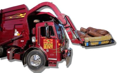 The Trash Hammock being used on a front loading trash pickup truck